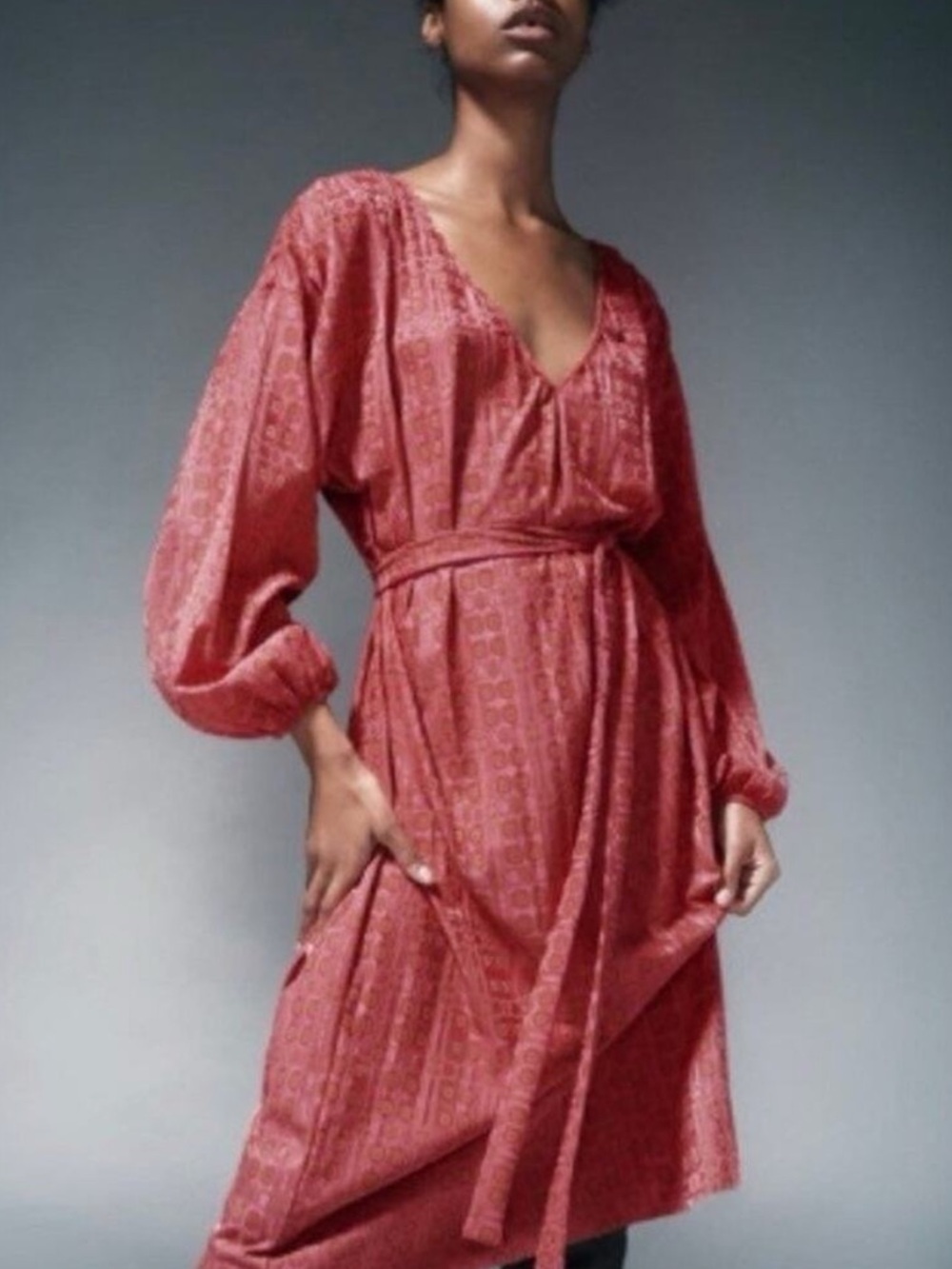 Zara Pink Jacquard Midi Dress, S